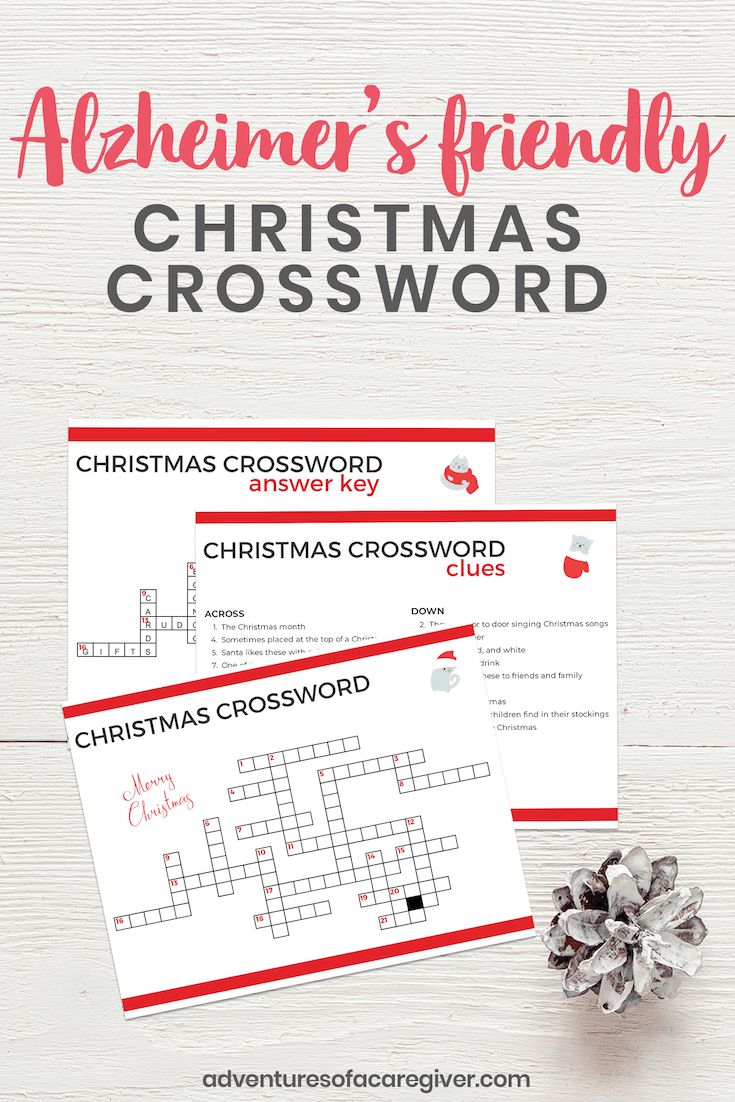 Alzheimer's Christmas crossword activity with large print for seniors.