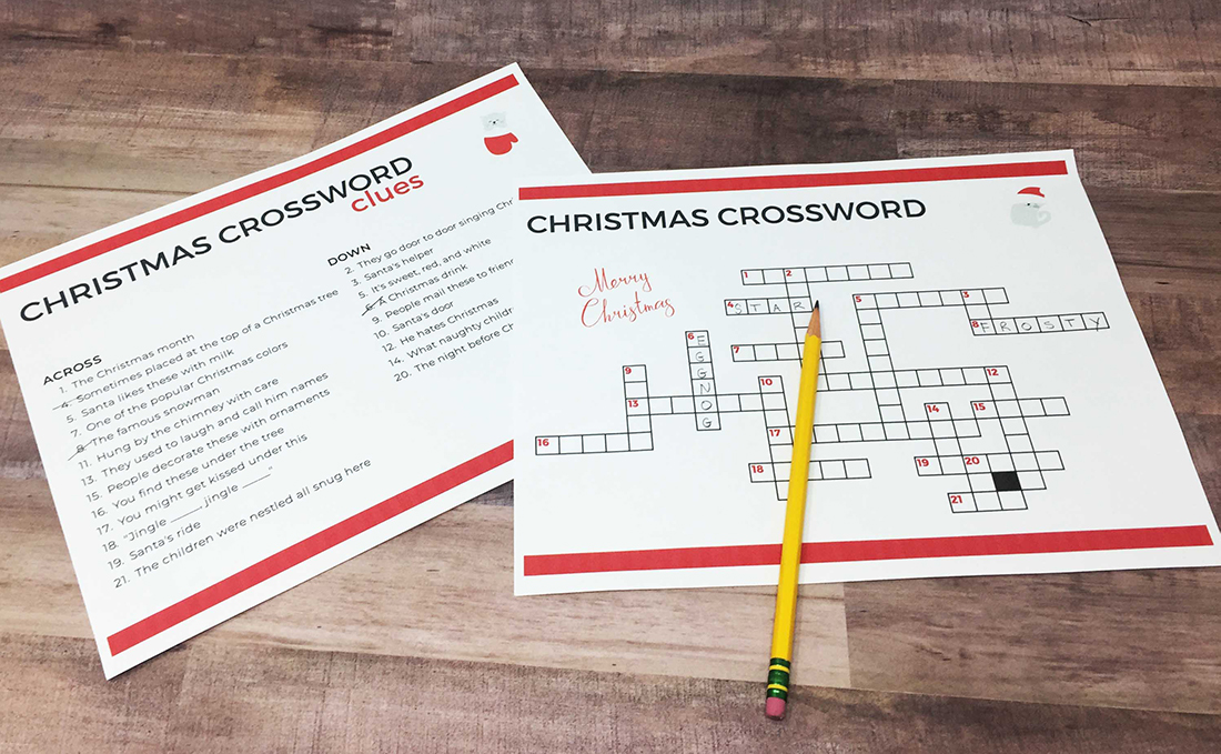 Easy Christmas crossword puzzle with large print. Created for dementia patients.
