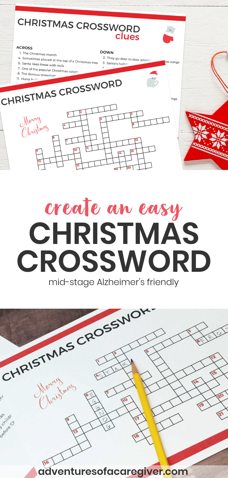Create an easy Christmas crossword puzzle for Alzheimer's and dementia patients
