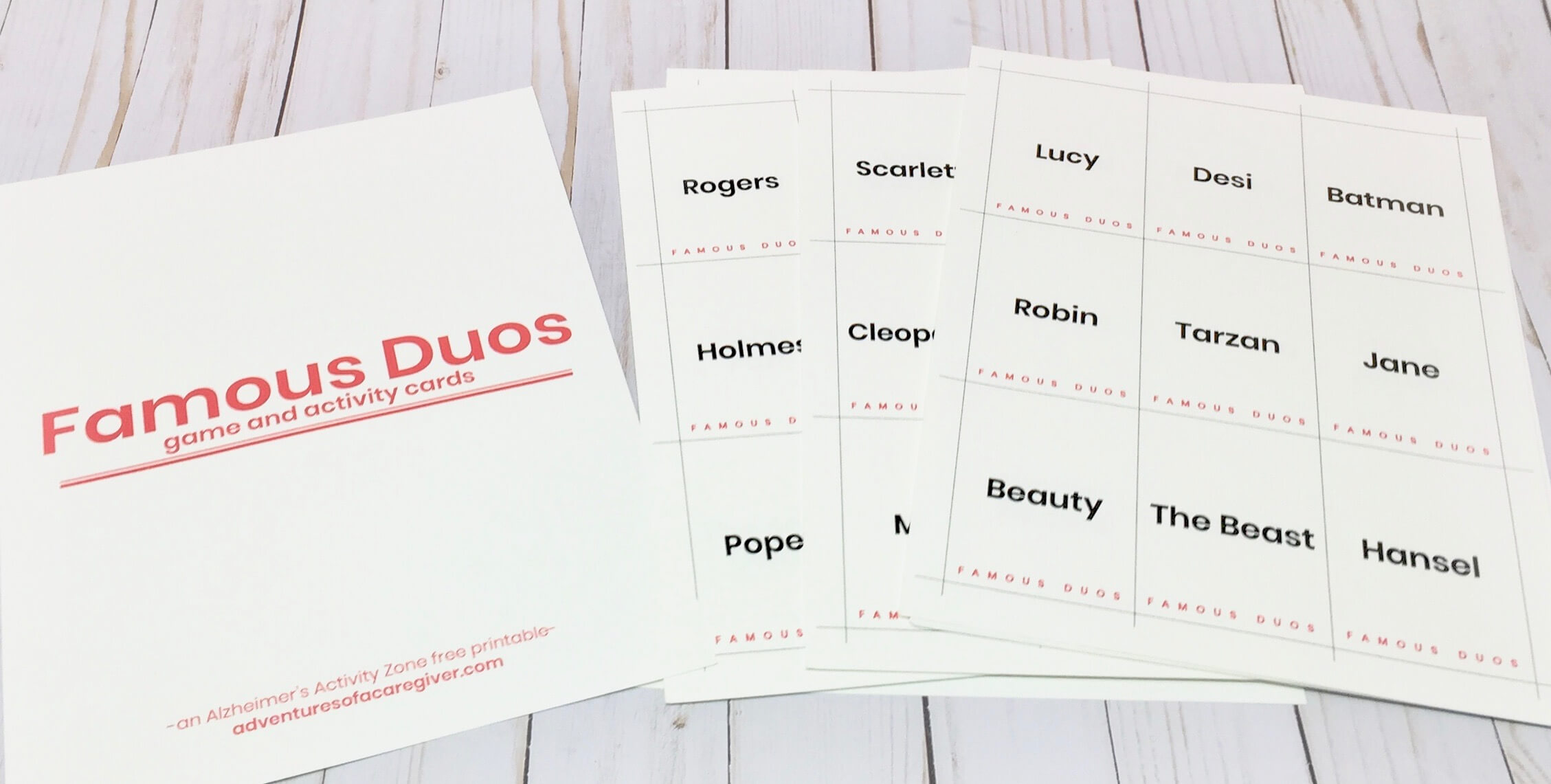 Famous Duos game and activity cards created for Alzheimer's and dementia patients