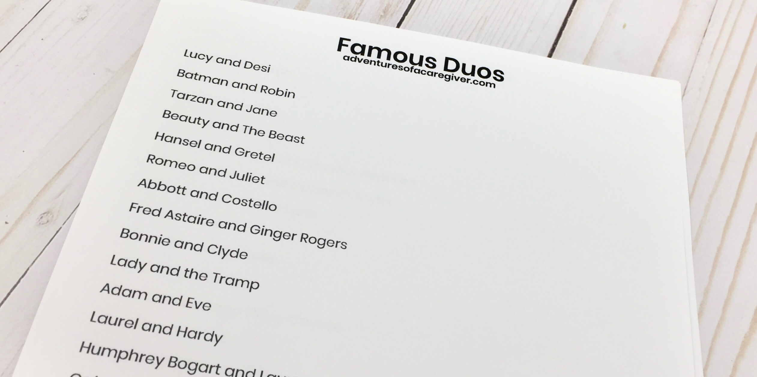 Famous Duos activity created for Alzheimer's and dementia patients
