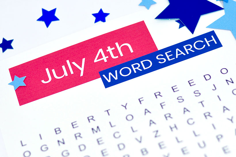 Easy Word Search for Seniors. July 4th theme. Dementia Activity.