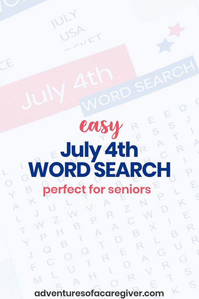 Easy July 4th Word Search with large print and easy to find words. Perfect for seniors. Dementia activity.