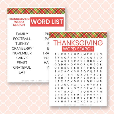 Dementia-Friendly Thanksgiving Word Searches