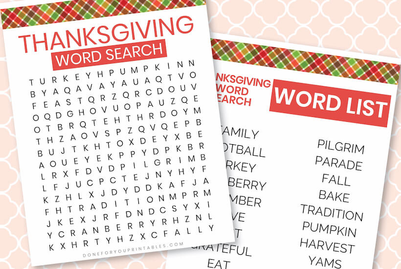 Thanksgiving Word Search Easy