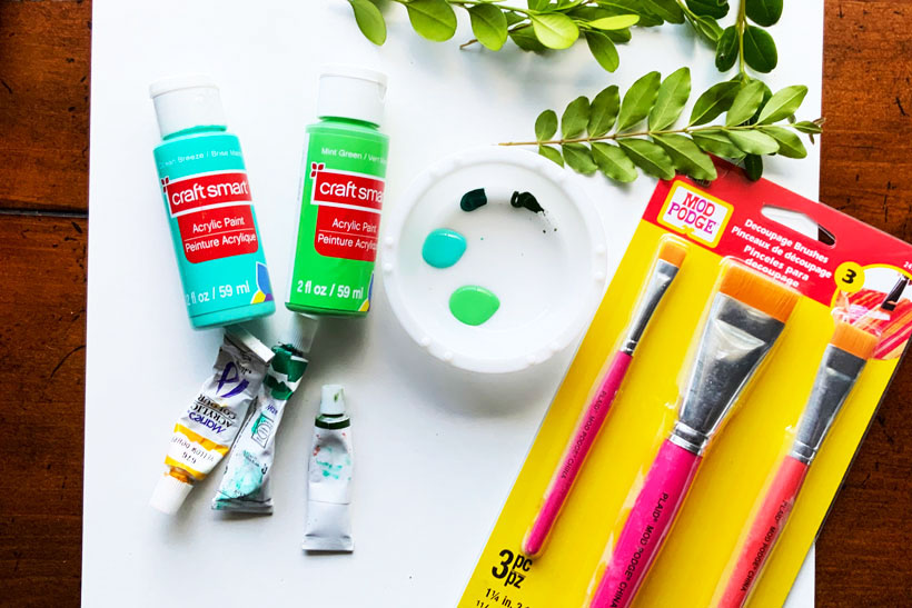 Supplies for leaf print craft for seniors living with dementia